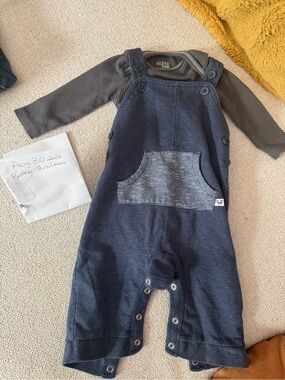 chick pea Navy/Gray Knit Baby Overalls